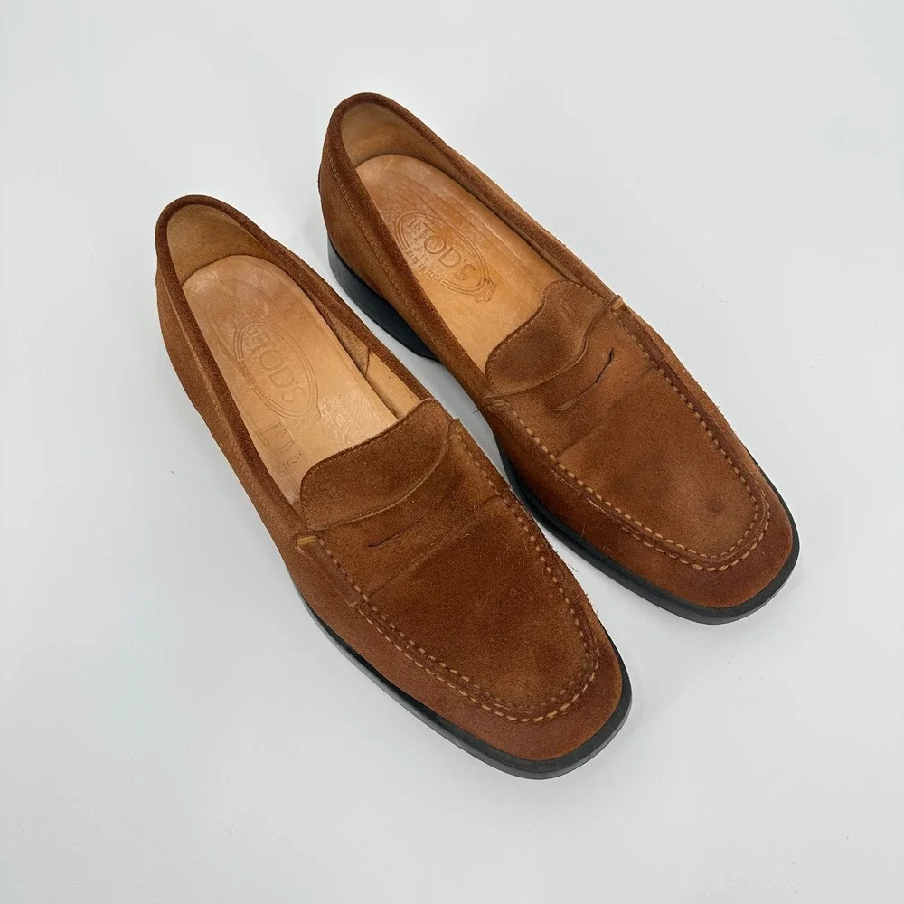 Tods‎ Mens Penny Loafers Brown Suede Leather Shoes Made in Italy Size 9